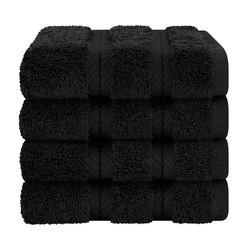 American Soft Linen Luxury Washcloths for Bathroom, 600 GSM 100% Cotton 4 Piece Turkish Wash Cloth Set, 13x13 in Soft Rags for Body and Face, Black Washcloths