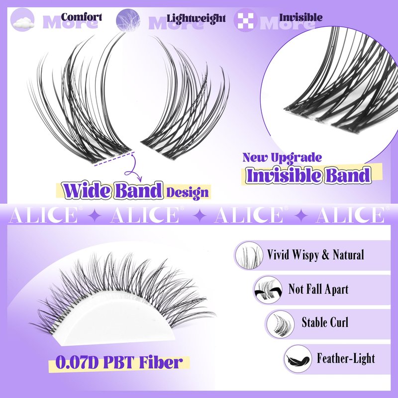 Lash Clusters Natural Lash Extensions Invisible Band Waterproof 8-16mm Cluster Eyelash Extensions Wispy Eyelash Clusters Individual Lashes Cluster Lashes by ALICE