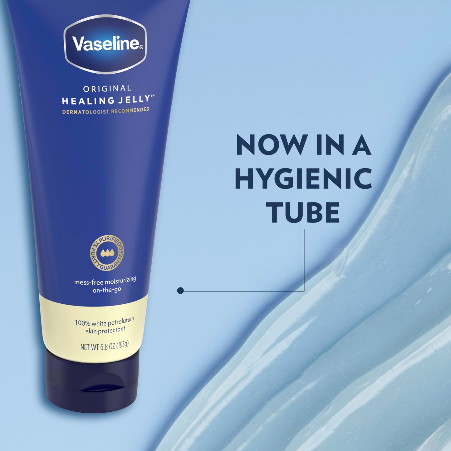 Vaseline Original Healing Jelly 100% White Petrolatum Skin Protectant 1 ct for Mess-Free Moisturizing On-the-Go, with 3x Purified Purity-Guaranteed Formula, 6.8 OZ