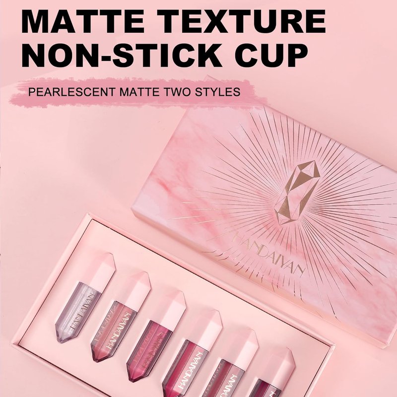 BANGFENG Diamond Lip Gloss Set - 6PCS Matte & Pearlescent Finish, Long-Lasting Hydration, High-Pigment Formula