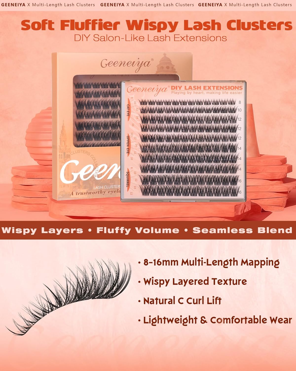 Wispy Lash Clusters - Natural 8-16MM C Curl Eyelash Extensions | Soft Thin Band for DIY Beginners