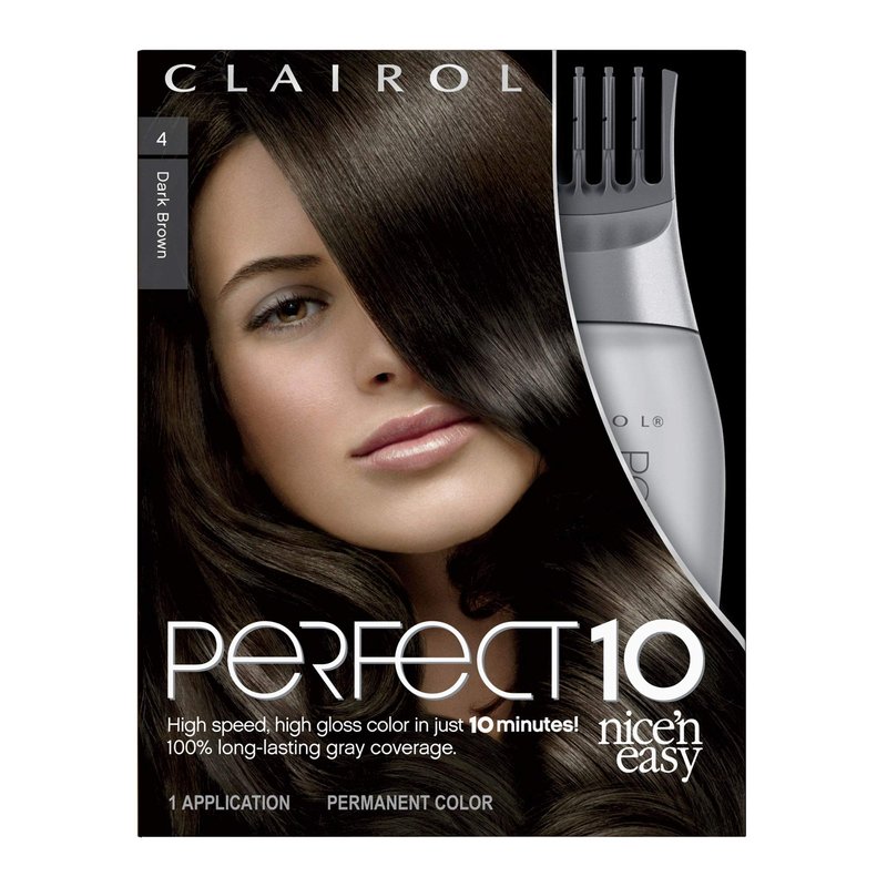 Clairol Nice'n Easy Perfect 10 Permanent Hair Dye, 4 Dark Brown Hair Color, Pack of 2