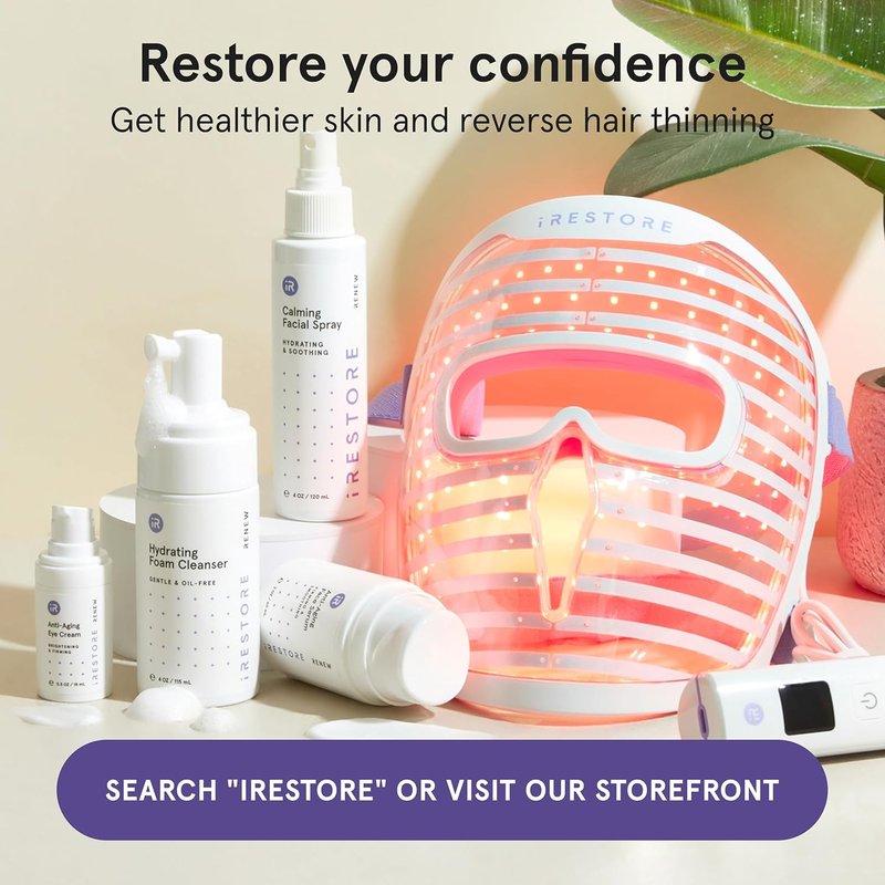 iRestore LED Face Mask - Youthful Skin Red Light Therapy | 360 LEDs for Wrinkles & Dark Spots