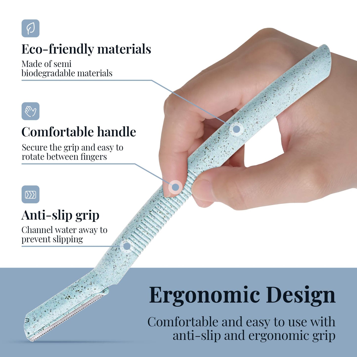 ENNVA 3pcs Dermaplane Facial Hair Removal Razor for Women - Anti-Cutting Protective Blades, Ergonomic Handle, Hygienic Disposable Blades