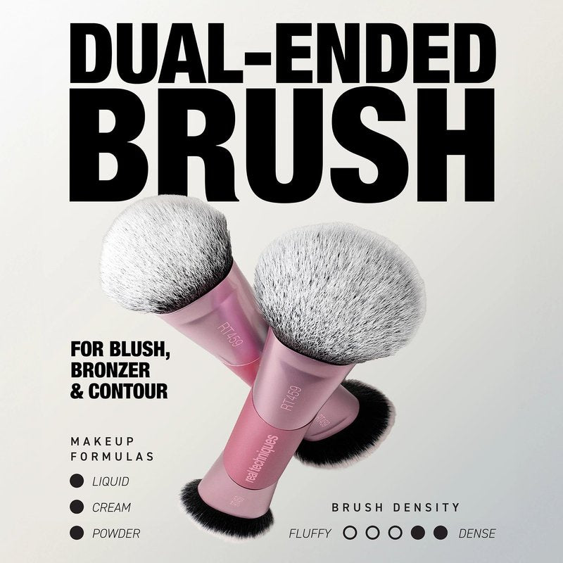 Real Techniques Ultimate Multi Tasker Brush, Dual-Ended Makeup Brush for Foundation, Blush Bronzer & Powder, Precision Sculpting & Blending, UltraPlush Bristles, Cruelty-Free, 1 Count