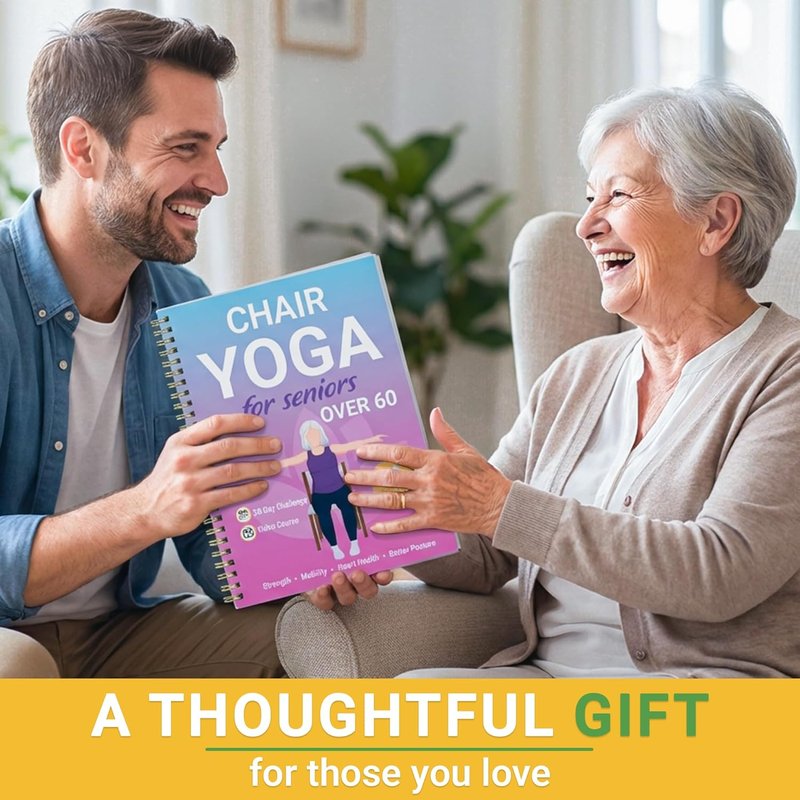POCAZONE Chair Yoga for Seniors Over 60 Book and Chart, 30 Poses with Video Guide, Spiral Bound, Large Print, 30-Day Laminated Chart, Seated Exercises for Weight Loss, Flexibility