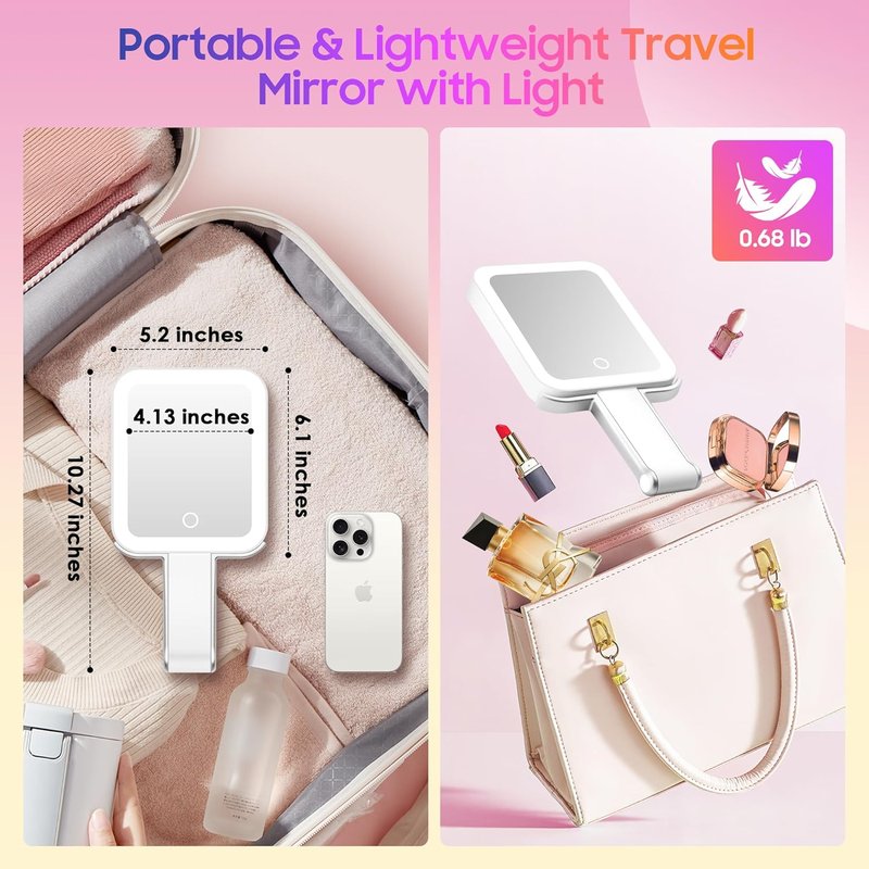 GOMIPURU Magnifying Travel Mirror - 30X/1X Double-Sided with Adjustable Brightness & 3 Color Lights | Portable & Foldable for Makeup