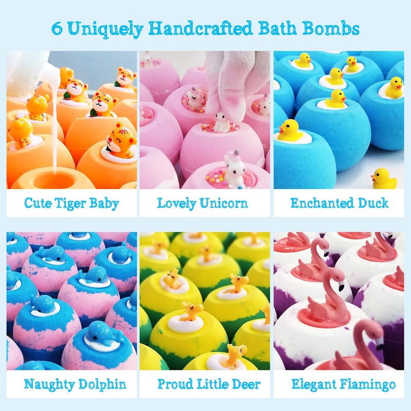 Aofmee Bath Bombs for Kids, Handmade Natural Kids Bath Bombs with Toy Inside, Shea Cocoa Butter Moisturize, Spa Fizzies Bath Bomb Kit, Birthday Christmas Holiday Gifts for Women, Girls, Boys