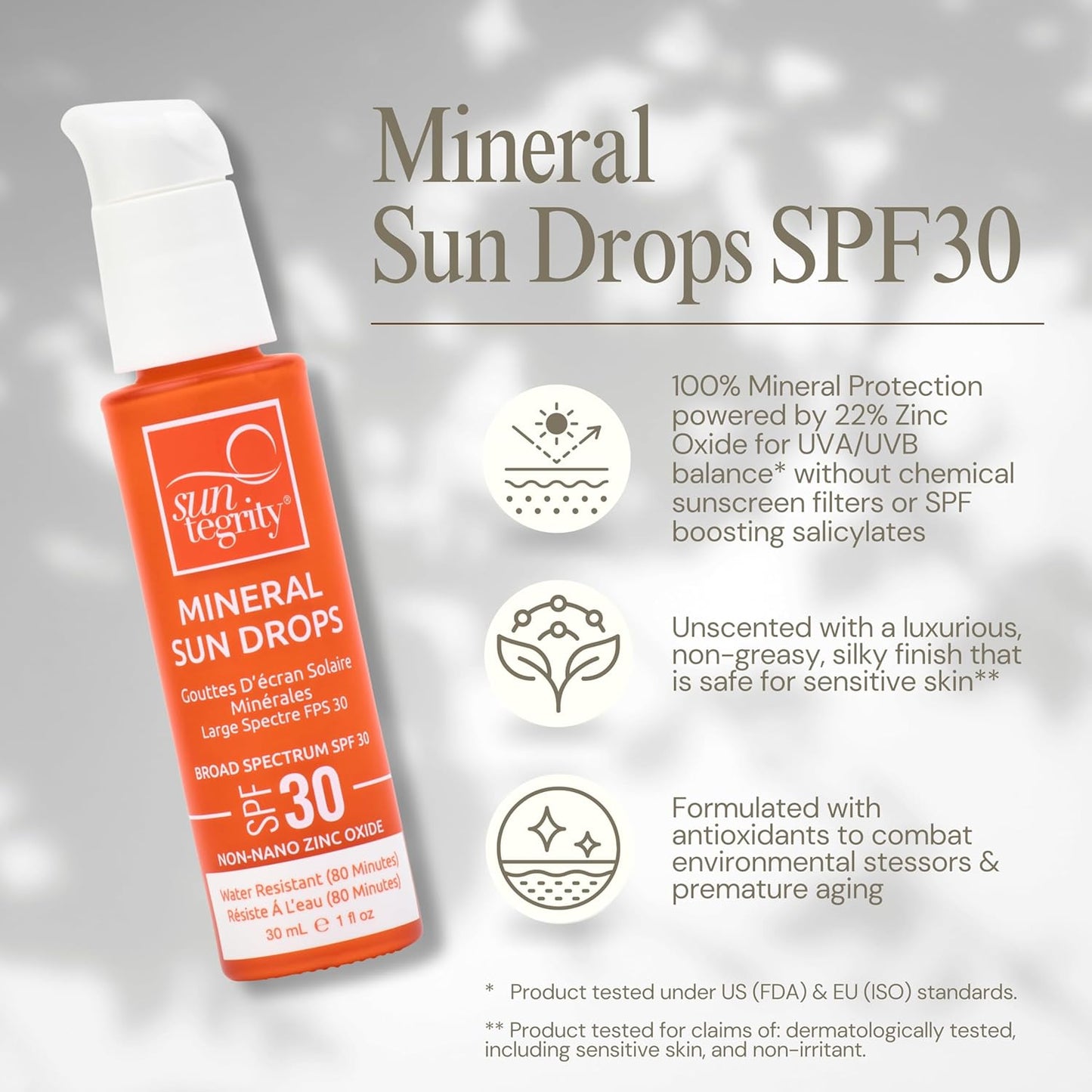 Suntegrity Mineral Sun Drops SPF 30 - Broad Spectrum Zinc Oxide Sunscreen for Face | Vegan, Reef-Safe, Non-Greasy Formula