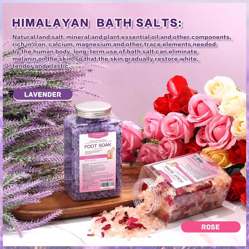Epsom Salt Foot Soak Kit - 46 oz | Natural Rose & Lavender Essential Oils for Athletes' Foot Relief