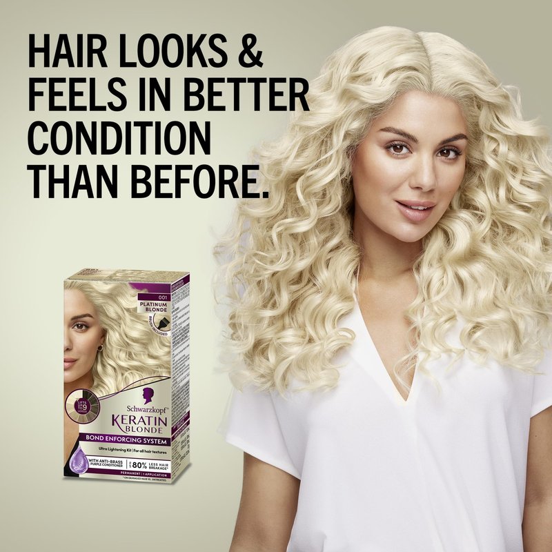 Schwarzkopf Keratin Blonde Hair Dye Platinum Blonde 001, Ultra Lightening Kit, 1 Application - Hair Bleach Enriched with Keratin, Lightens up to 9 Levels and Protects Hair from Breakage (Pack of 2)
