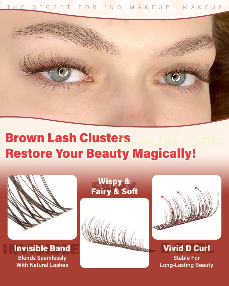 Short Brown Lash Clusters 10-12-14MM Natural Eyelash Clusters Clear Band Wispy Cluster Eyelash Extensions C-Curly Short Lashes Clusters Brown Natural Cluster Lashes 144Pcs by Zegaine
