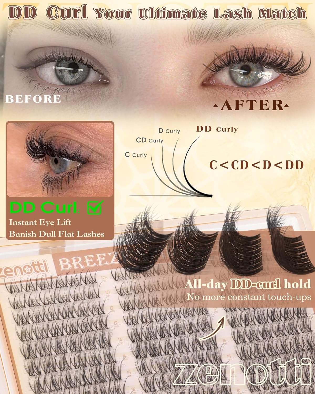 Spider Breeze Lash Clusters - DD Curl 180PCS Natural Wispy Eyelash Extensions | Kim K Style with Invisible Band