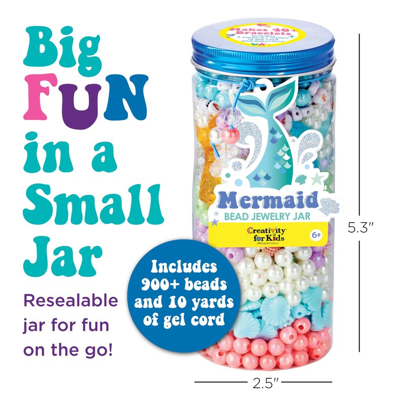 Creativity for Kids Mermaid Bead Jewelry Jar: Create 40+ Friendship Bracelets for Girls, DIY Girls Beads Jewelry Making Kit, Spring Crafts & Mermaid Gifts (Ages 6+)