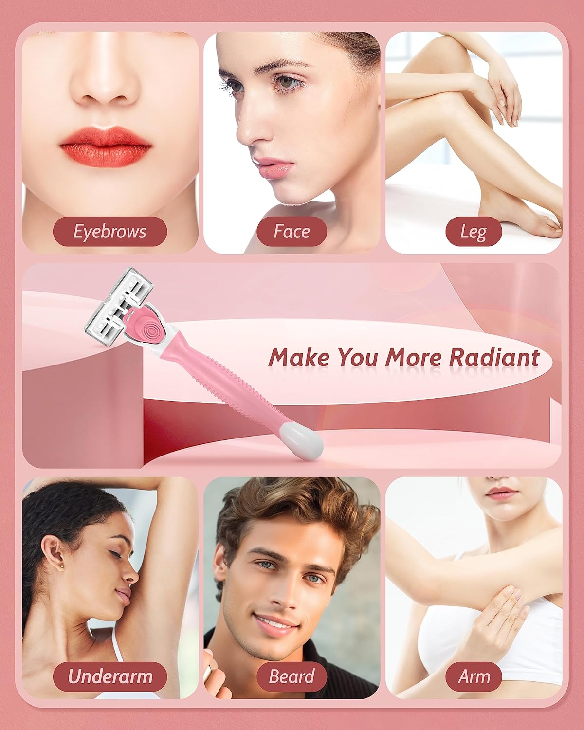 Skiennix Women's Razors - 6 Blades for Sensitive Skin with Travel Razor & 12 Blade Refills