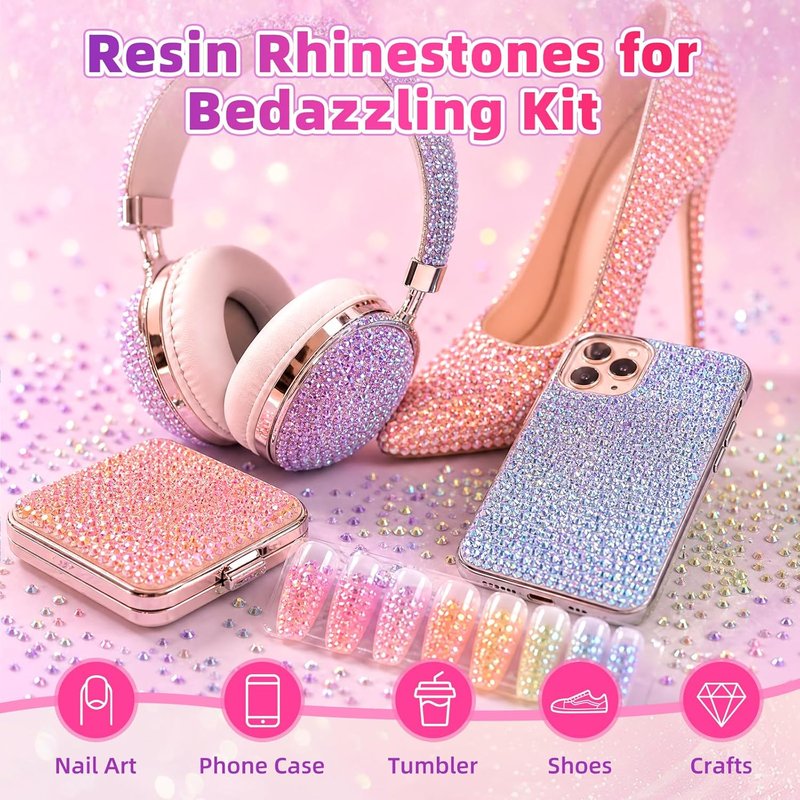 Skiennix 10,000 Pcs Resin Jelly Rhinestones Kit - 40 Colors, 5mm Flatback with B7000 Glue & Tools | DIY Bedazzling Crafts