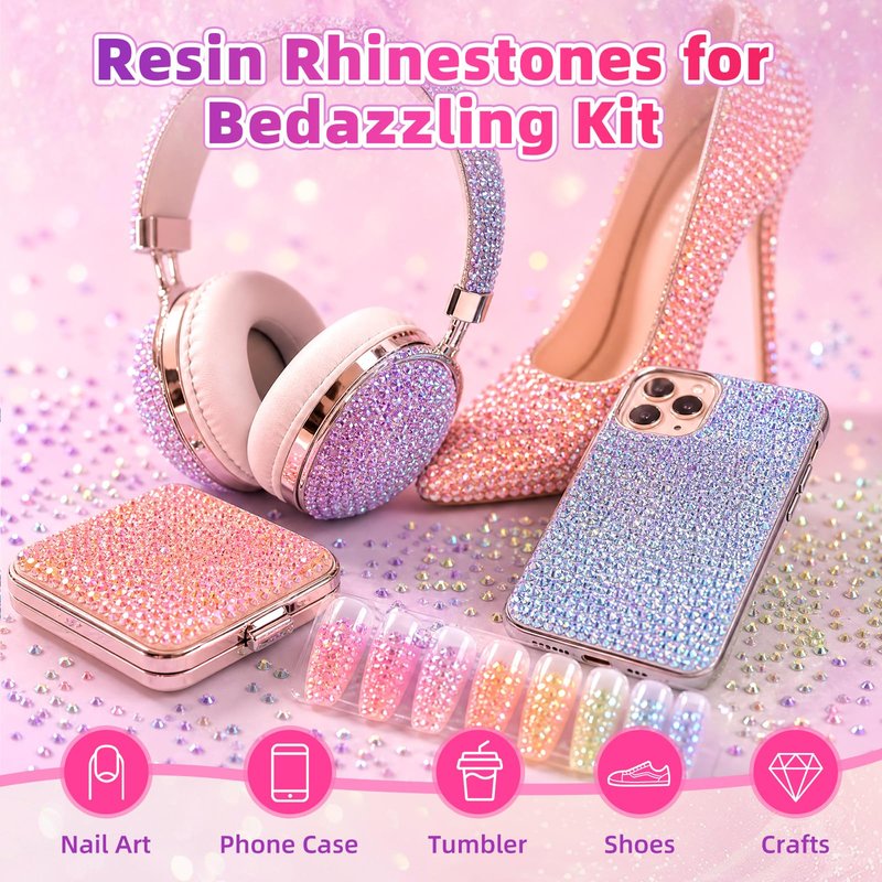 18000Pcs 40 Colors Resin Jelly Rhinestones Kit, 4mm Flatback Rhinestones with 3Pcs B7000 Jewelry Glue & Tools, Bedazzler Kit with Rhinestones, All-in-One Bedazzling Kit for DIY Arts & Crafts Gifts