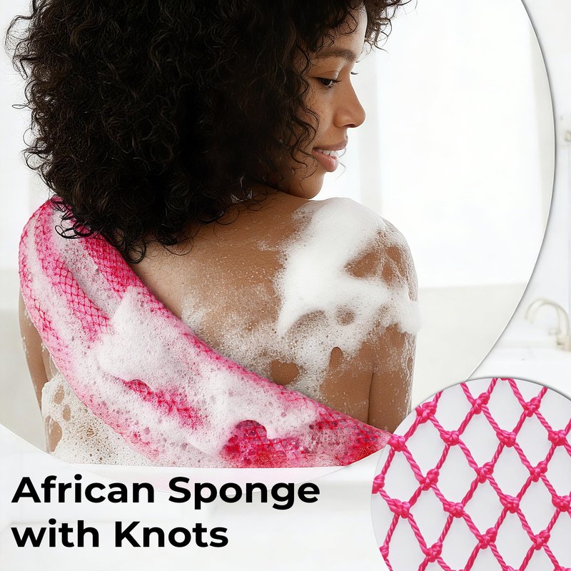 African Net Sponge Authentic - African Exfoliating Net Sponge 3 Pieces - Body Scrubber Exfoliator Wash Cloth - Back Scrubber for Shower - Bath Sponges Shower Loofah Essentials for Women