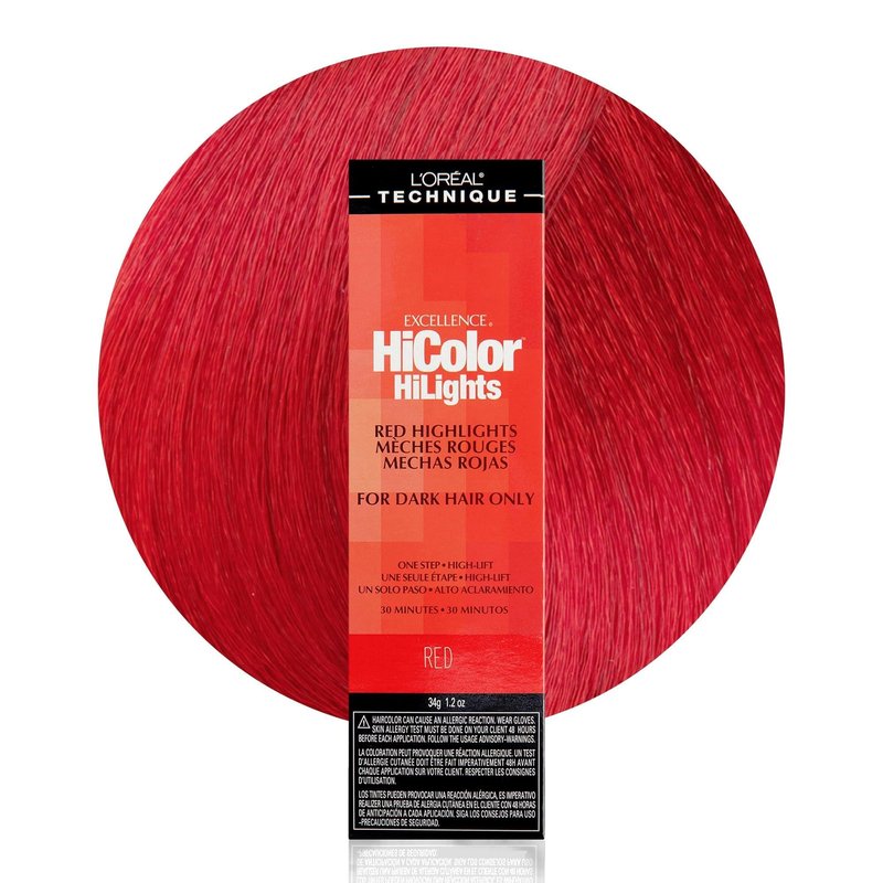 L'Oréal Technique HiColor Red HiLights - Permanent Hair Color for Dark Hair, Intense Red Highlights, No Pre-Lightening Required, Rich, No-Drip Crème, Quick Processing Time, Red