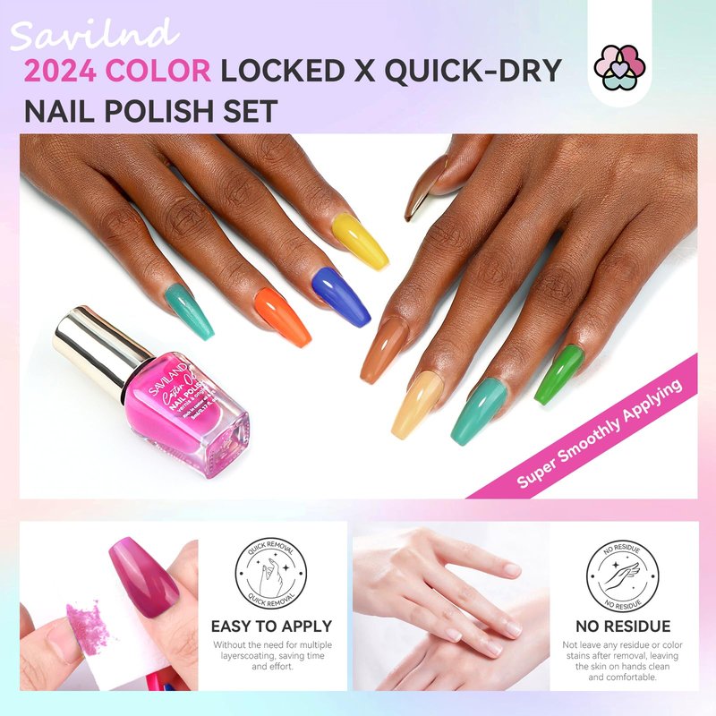 SAVILAND Nail Polish Set Air-Dry: 36+3 Colors Nail Polish Kit Red Pink Blue Glitter Regular Nails Polish with Base Top Coat Nail Lacquer Acrylic Nail Set for Beginner Home Salon DIY Gift