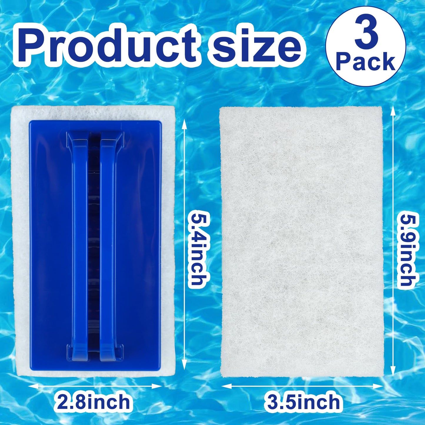 3 Pack Hand-Held Pool Scrub Brush Pool Cleaning Scrubbing Sponge Pad Bathroom Clean Scrubber Scouring for Cleaning Swimming Pools Step Corner Shower Tile Vinyl Liners Walls Sink Spas Tubs Kitchen