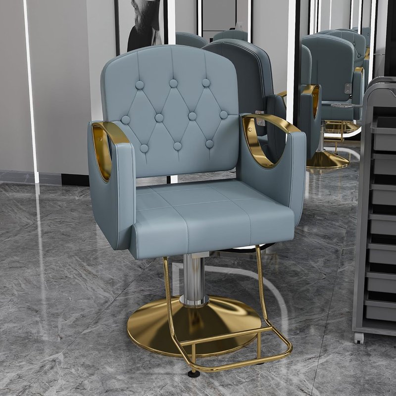 KEIKI 360° Swivel Hydraulic Barber Chair, Professional Salon Chair for Hair Stylist, Non-Tilting Reclining Hair Chair for Tattoo, Spa & Home, Blue