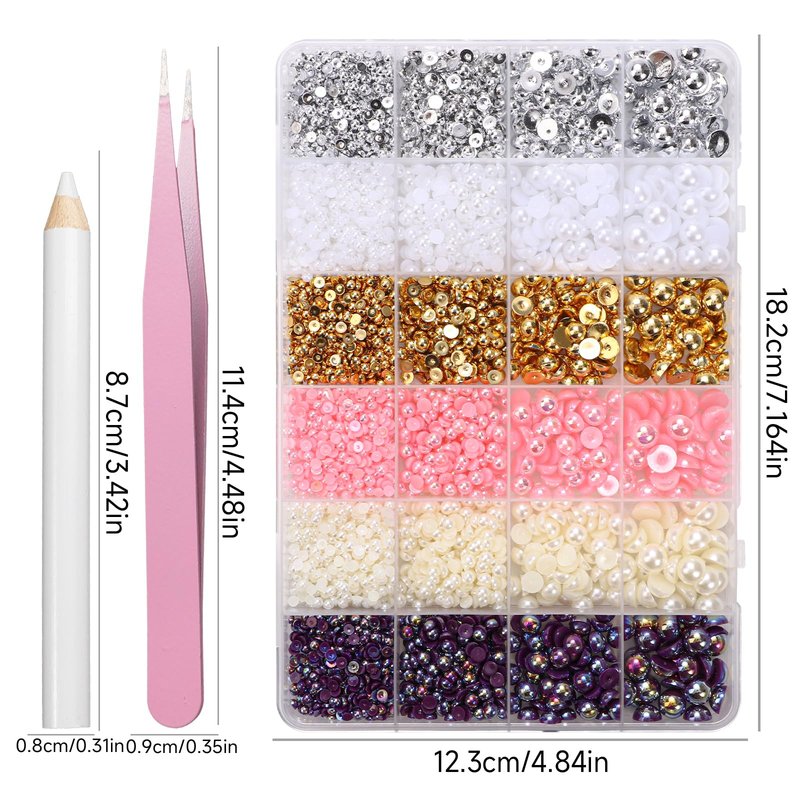 9000Pcs Flatback Pearls for Crafting, Silver Gold White Nail Half Pearls and Gems, 3-8mm Color Pink Beige Purple Half Round ABS Flatback Pearl Gems Bedazzling for Nails DIY Shoes Clothes Bags