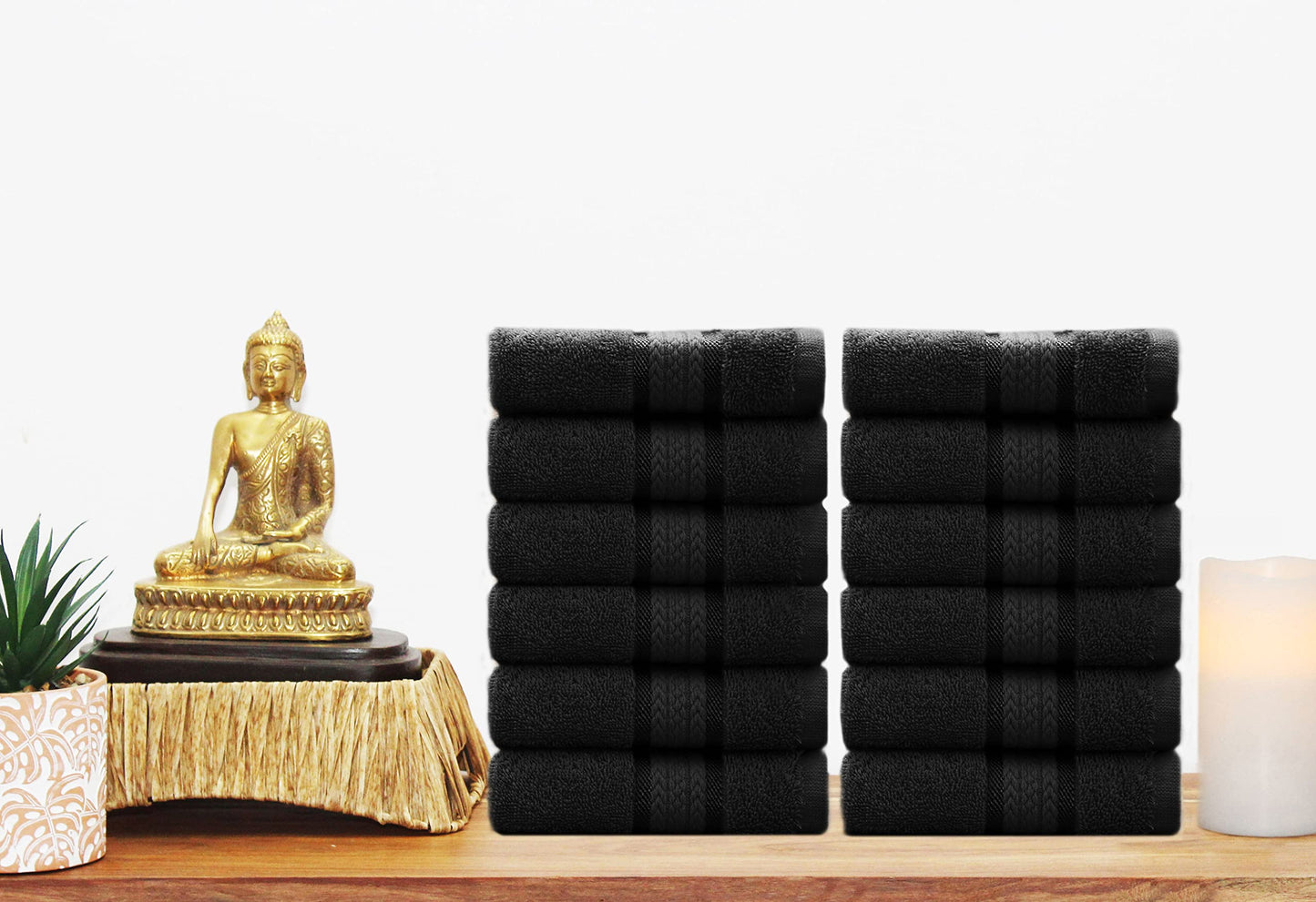 COTTON CRAFT Ultra Soft 12 Pack Wash & Face Cloths 12x12 - Highly Absorbent Bathroom Shower Kitchen Utility Towels - Use Everyday - Easy Care Machine Wash - Premium Ringspun Cotton 580 GSM - Black