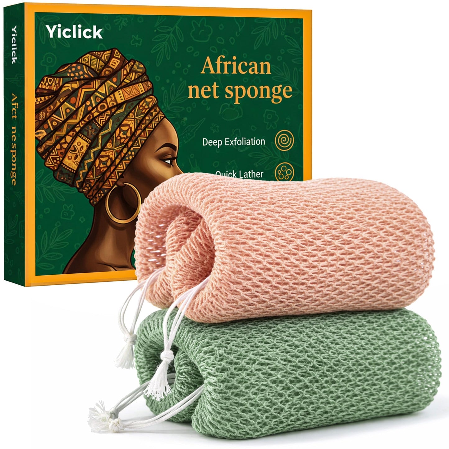 Yiclick African Net Sponge Authentic with Knots 2 Pack - Exfoliating Washcloth Towel, Back Scrubber for Shower Bath, Exfoliating Body Scrubber Exfoliator, African Rags Wash Cloth Loofah Lufa Sponge