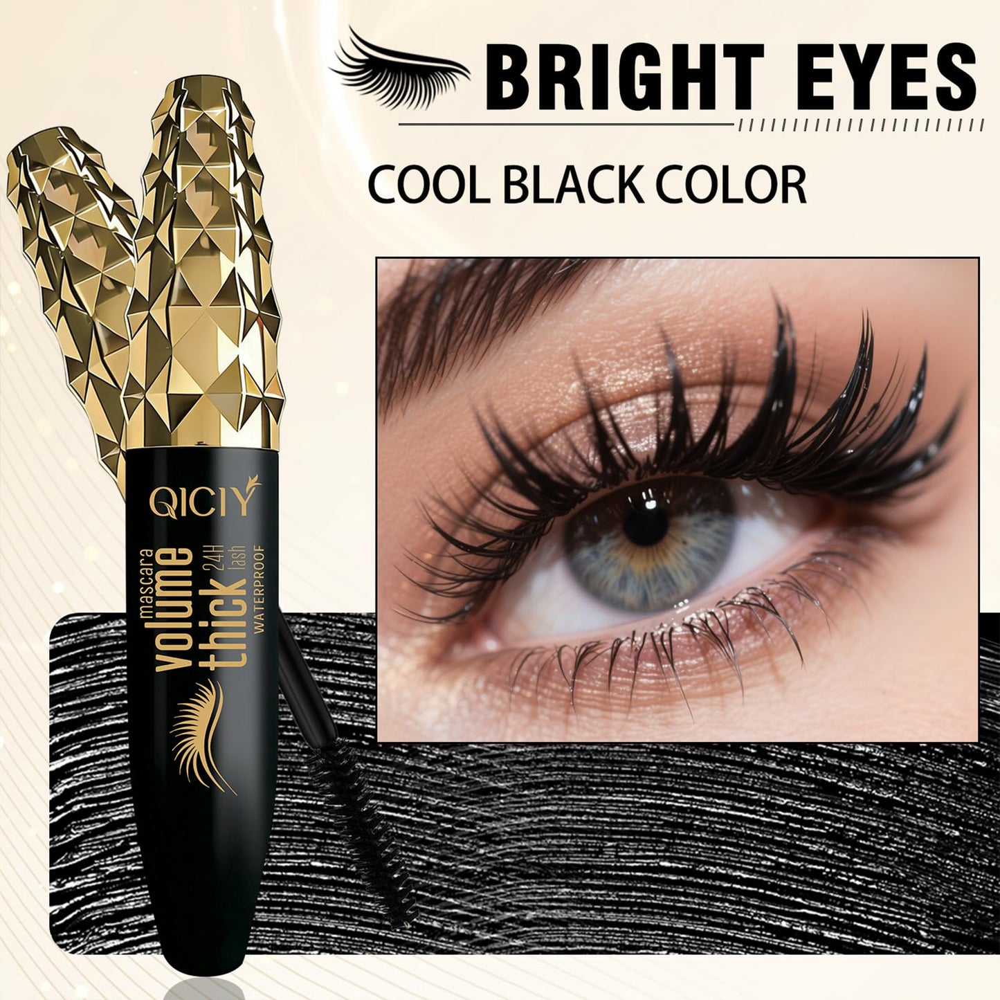 Volumizing Mascara Long-Lasting, Waterproof, Curling & Separating Formula for Dramatic, Natural-Looking Lashes Black