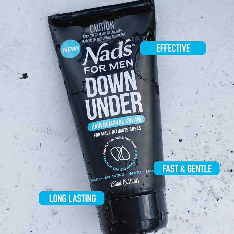 Nad's For Men Down Under Hair Removal Cream - Gentle & Soothing Depilatory for Body & Intimate Areas, 5.1 fl oz