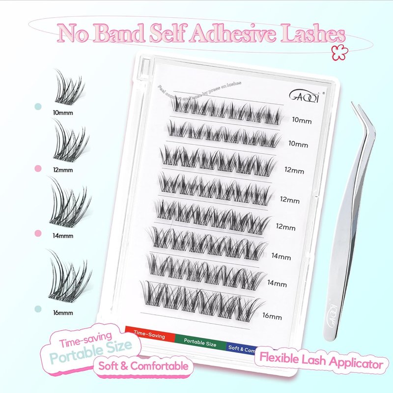 GAQQI Self-Adhesive Eyelash Clusters - No Glue Wispy & Wet Lashes, 10-16mm, Comfortable Hold