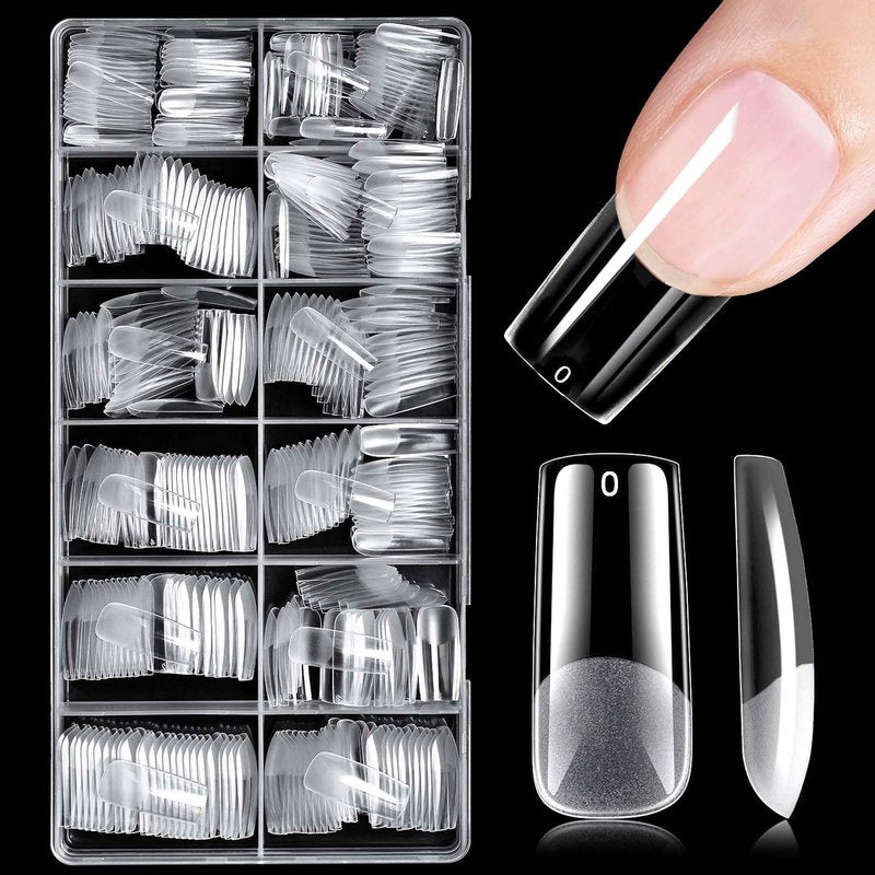 300pc Long Square Nail Tips, Soft Gel Nail Tip Square Long Fake Nails Artificial Fingernail, 15 Sizes Full Cover Clear Press on Nail Acrylic Nails Tips for Nail Extensions, Press on Nails Making