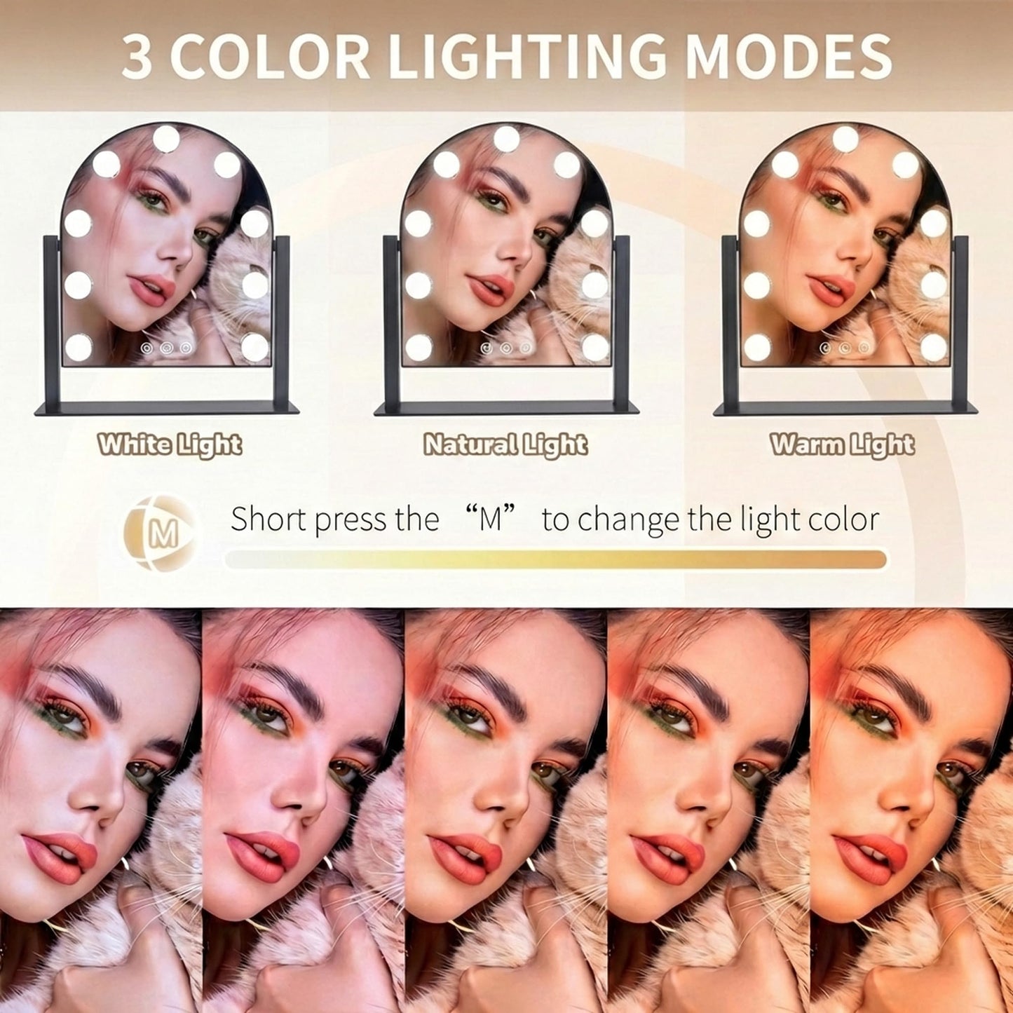 SLIMOON Arched Makeup Vanity Mirror with LED Lights Makeup Mirror Detachable 10X Magnification, Hollywood Make Up Mirror with Lighting, Smart Touch, Rechargeable,360° Rotation,Black 14.17"x 11.81"