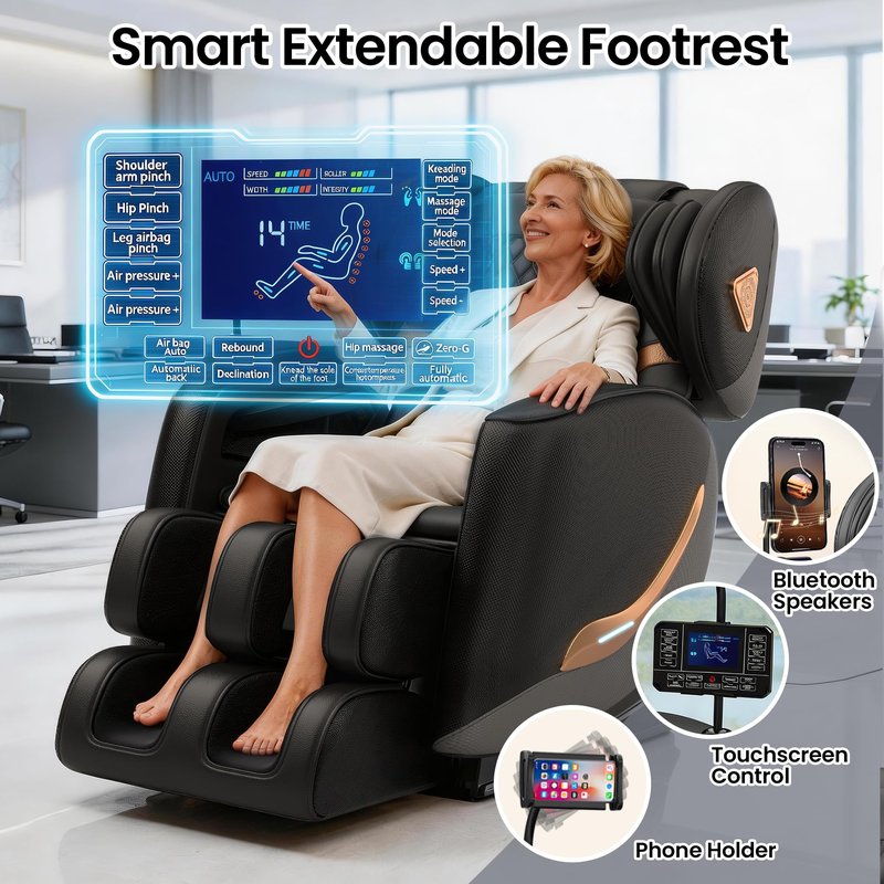 GOLD TIME Massage Chair Full Body, Zero Gravity Massage Recliner with Deep Kneading Shiatsu Massage, Foot Roller Reflexology, 14 Airbags, Heat Therapy, Bluetooth Speaker, Adjustable Leg Rest
