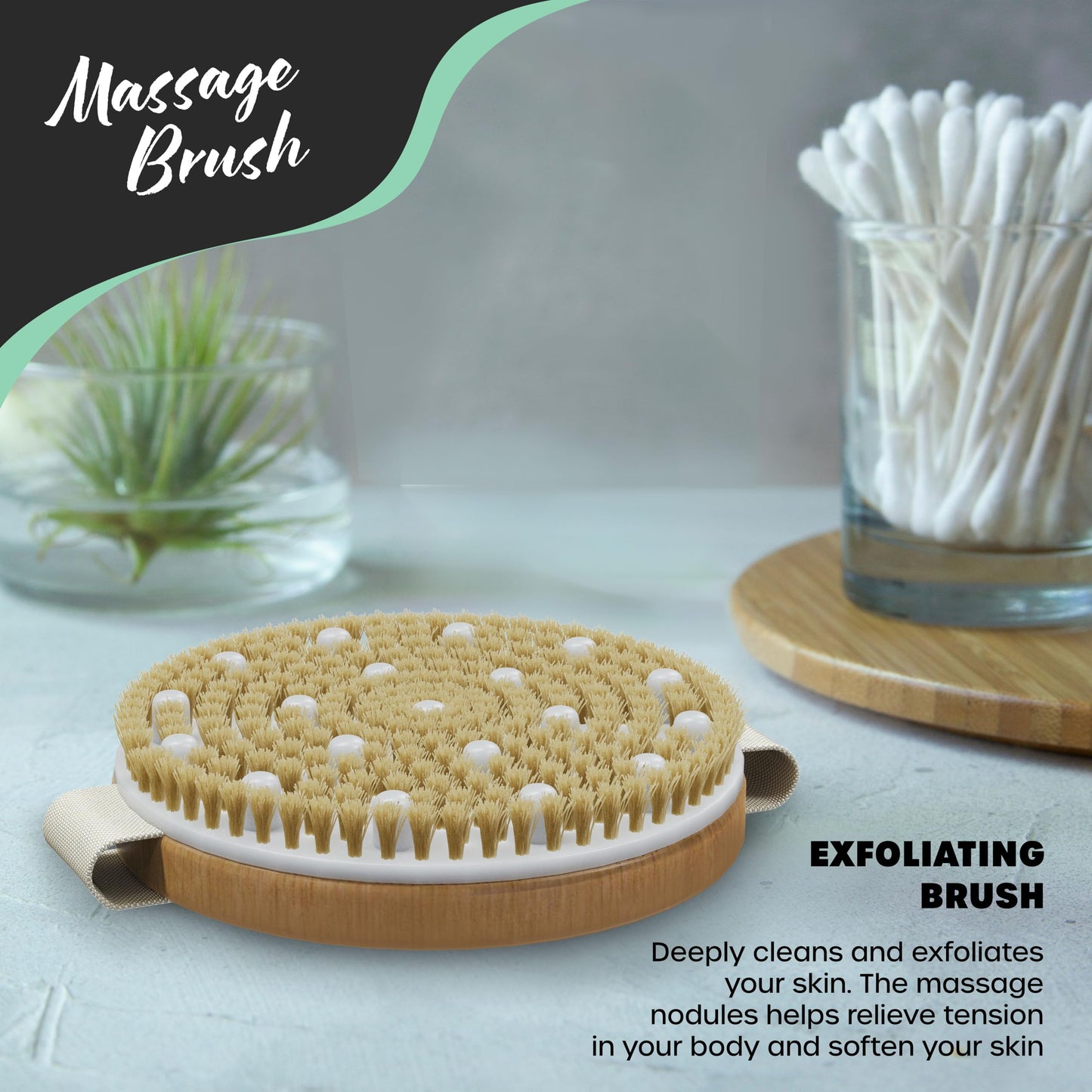 Nevlers Natural Boar Bristle Dry Brush for Body Massage 5-Piece Set