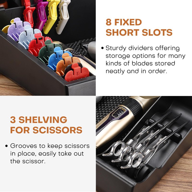 Large Barber Station Organizer for Corded Clippers & Guards, Barber Clipper Tray Anti-slip Hair Trimmer Holder, Multifunctional Detachable Hairdressing Tool Holder, Salon Haircut Supplies Storage Case