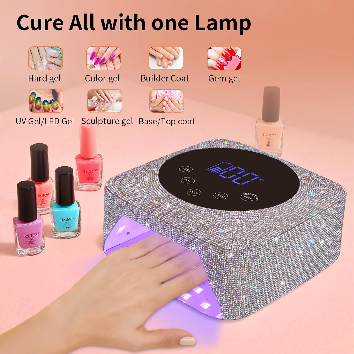 UV LED Nail Lamp - 72W Cordless Rechargeable Light for Gel Nails | 5 Timer Settings & Auto Sensor