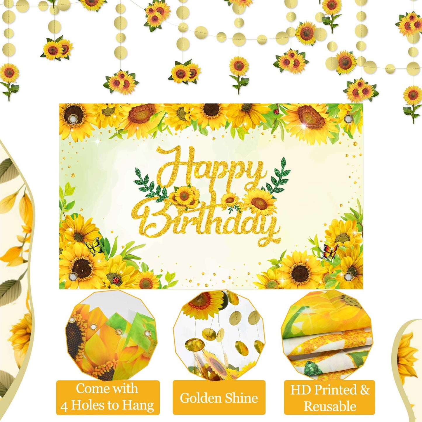 Sunflower Birthday Secorations TSVATE Sunflower Party Decorations with Sunflower Garland, Sunflower Balloons, Sunflower Backdrop, Pompoms, Sunflower Birthday Banner, Party Supplies for Women and Girls