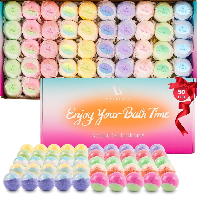 Organic Bath Bombs Set 50 PCS with 10 Rich Scents, Handmade Bath Bombs for Women with Essential Oils, Natural Bubble Bath for Moisturizing Skin, Spa Gift for Mother's Day Christmas Birthday Easter