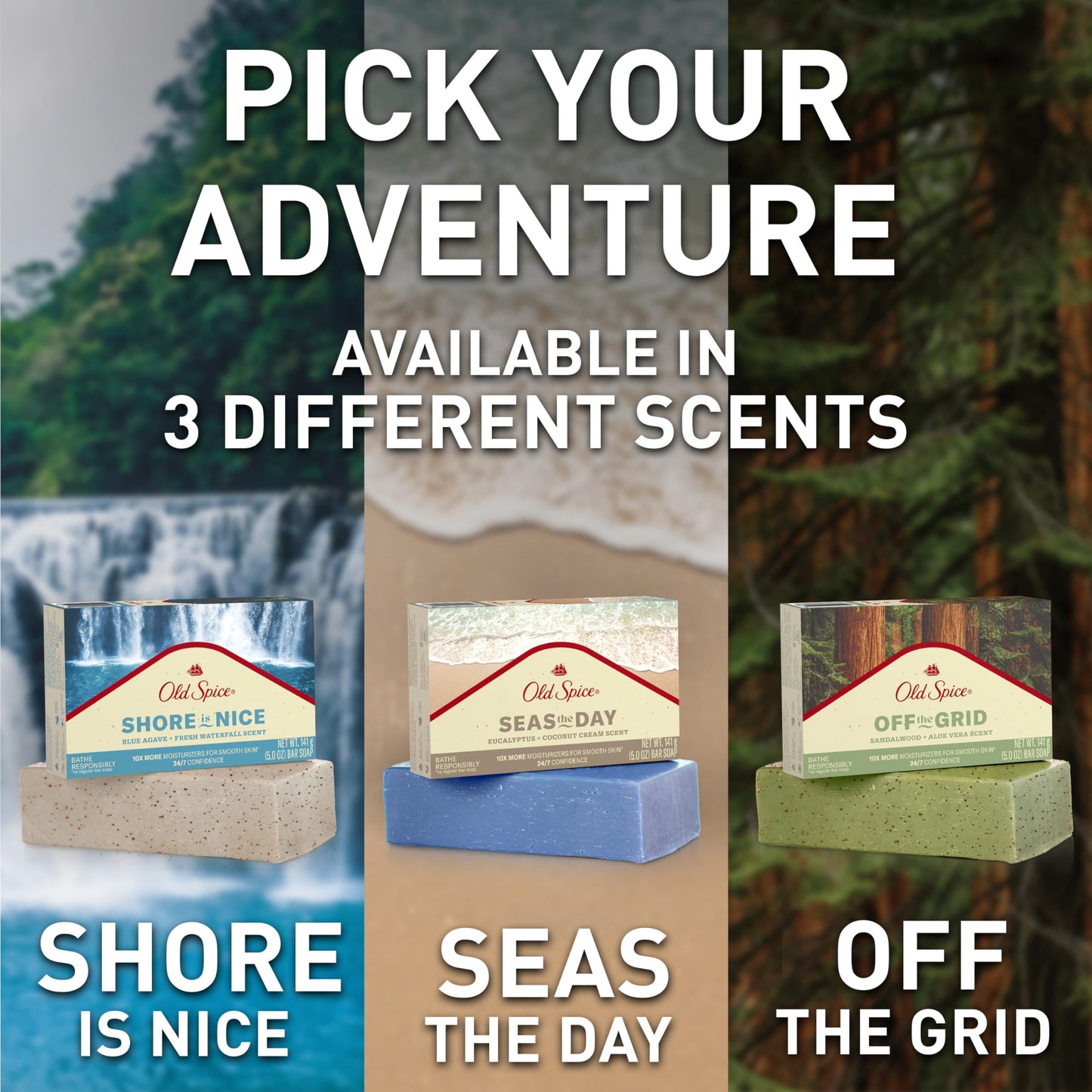 Old Spice Men's Bar Soap, Seas The Day Eucalyptus and Coconut Cream Scent, 10x More Moisturizers for Smooth Skin with Mild Exfoliators & Plant Based Cleansers, 5.0 oz