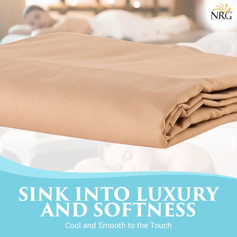 NRG Cotton Poly Massage Table Sheet Set 3 Piece Set - Face Cradle Cover, Flat Sheet and Fitted Sheet - 175 Thread Count - Soft, Durable 50/50 Cotton Poly Blend - Color: Java