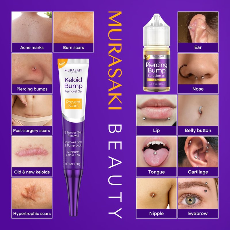 Piercing & Keloid Bump Solution Oil & Gel Kit, Piercing Aftercare Treatment Piercing Bump Solution Aftercare Oil (30 mL) + Keloid Bump Removal Gel (20 g) (2 Pack)