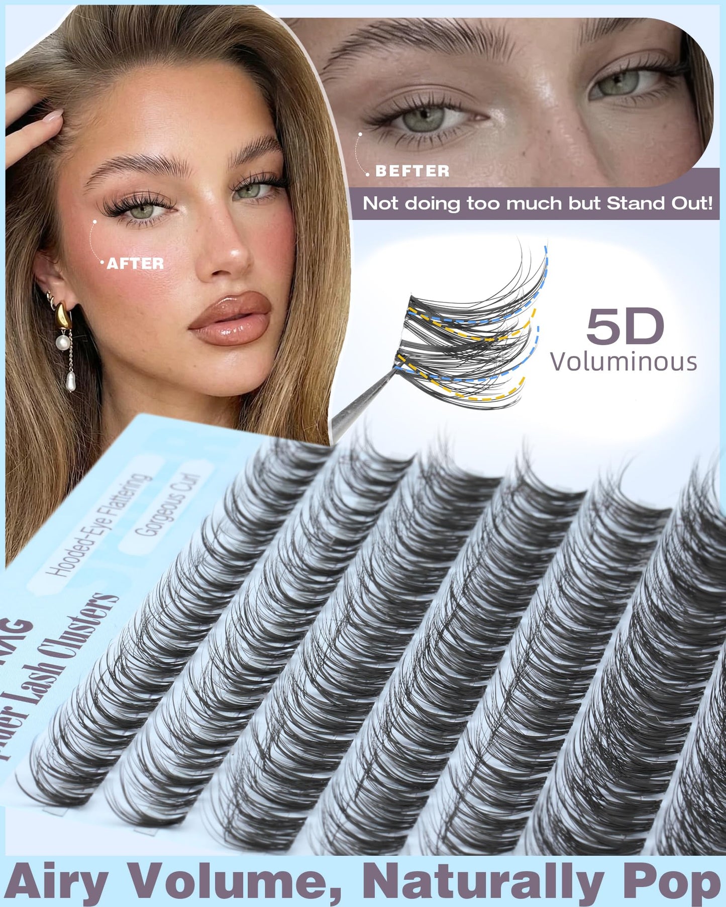 TOOCHUNAG Spider Lash Clusters Breeze Wispy Cluster Eyelash Extensions Fluffy Individual Lashes Clusters 10-16mm D Curly Volume Eyelash Clusters Natural Look with Invisible Band for DIY at Home