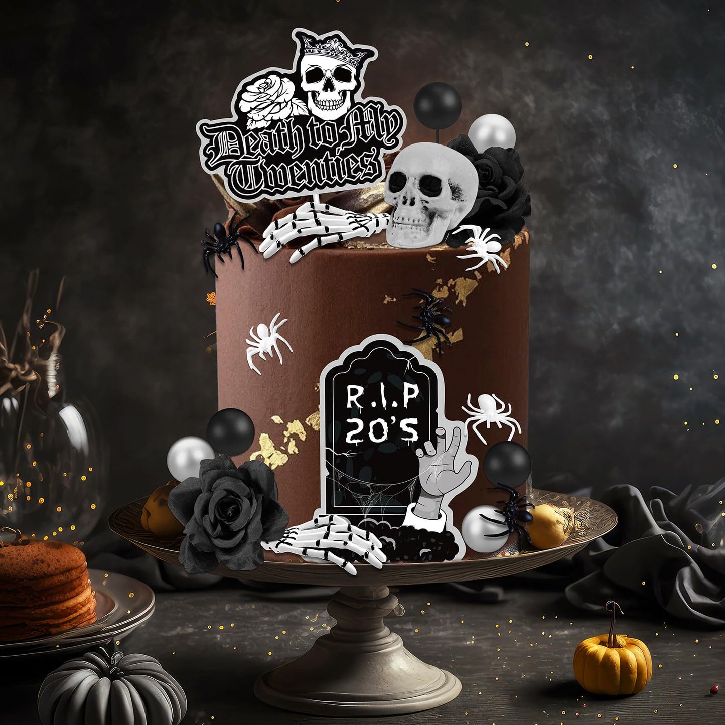 Death to My 20s 30th Birthday Decorations - Rip to My 20s Funeral Black Cake Topper & Decorations for Her & Him - Dirty 30 Cake Topper