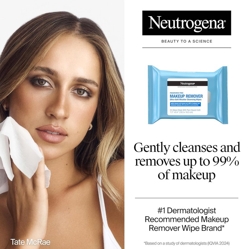 Neutrogena Fragrance-Free Makeup Remover Wipes - Gently Remove Dirt & Waterproof Mascara | 20 Individually Wrapped Towelettes