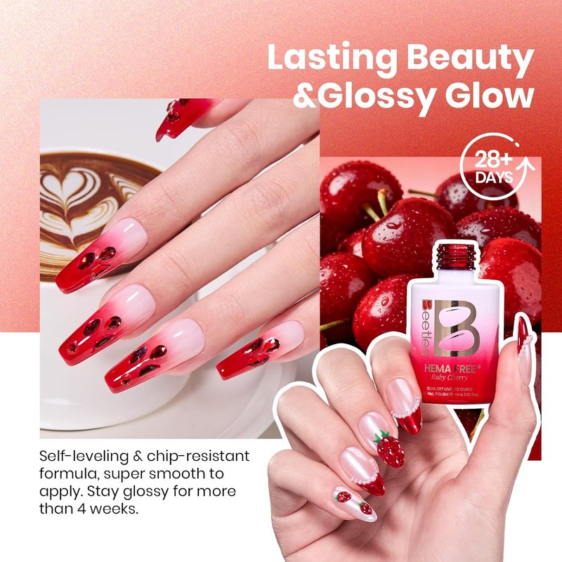 Beetles Ruby Cherry Jelly Red Gel Nail Polish - 15ML Soak Off Translucent UV LED Formula for DIY Manicure