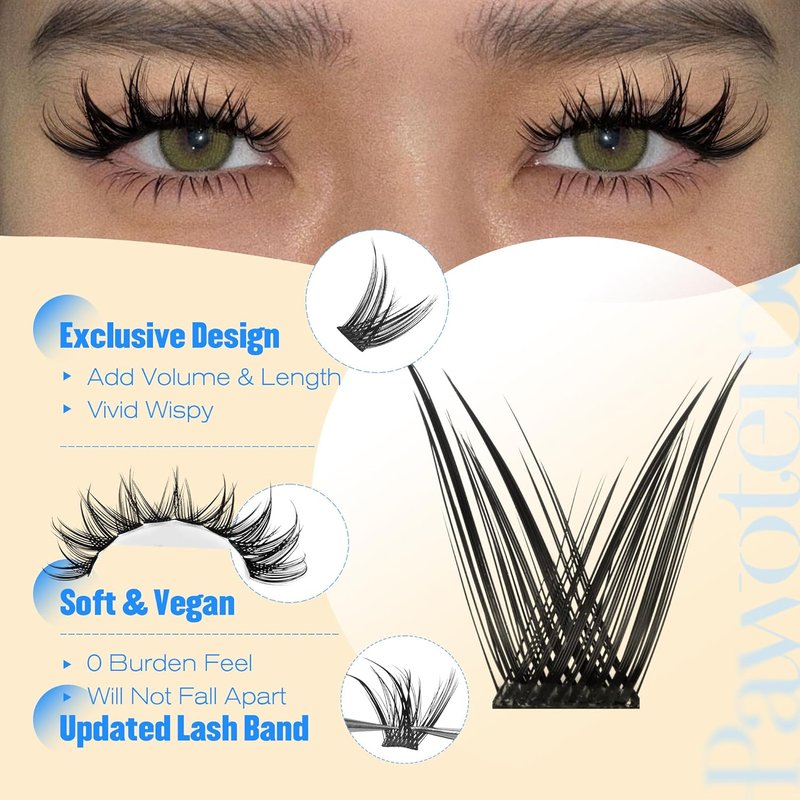 Pawotence Manga Lash Clusters - Wispy Individual Eyelash Extensions 10-16mm for DIY Glam Looks