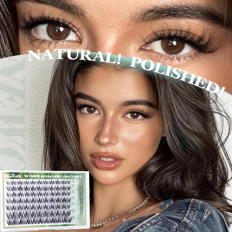 Newcally Natural Lash Clusters - Invisible Band Eyelash Extensions | CC-Curly, 10-16MM Sizes