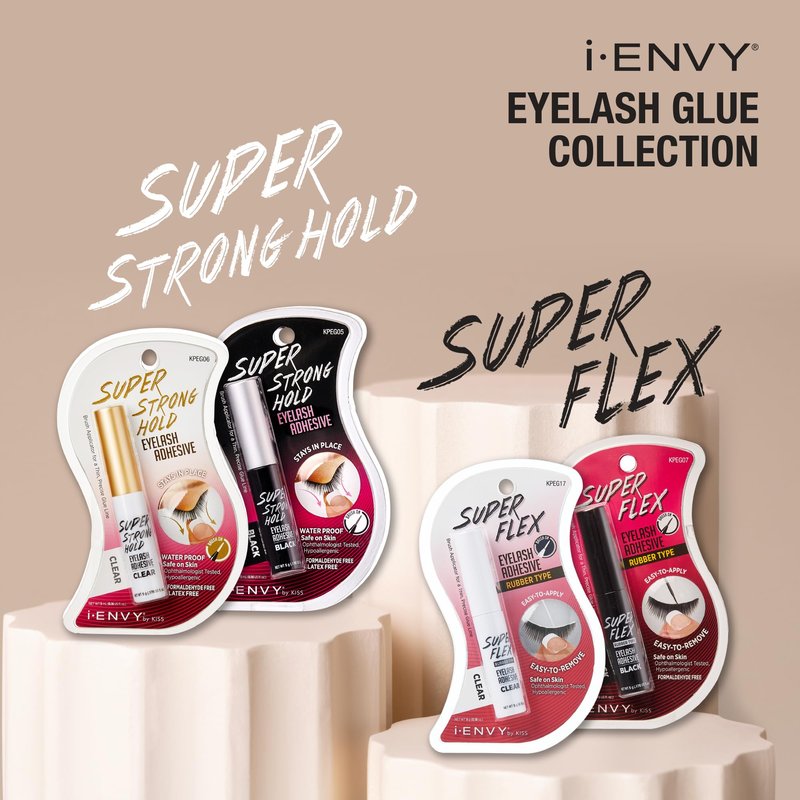 i•ENVY Super Strong Hold Eyelash Adhesive, Waterproof, 48-Hour Long-Lasting Lash Glue, Latex-Free, Hypoallergenic, Quick-Drying with Brush-On Applicator for Strip Lashes (Black, 1 Pack)